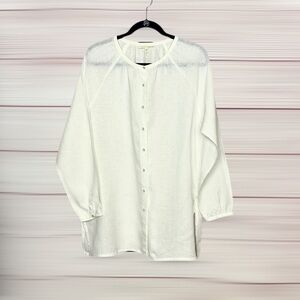 NWT Eileen Fisher Irish Linen Tunic White Button Up Long Sleeve Relaxed M